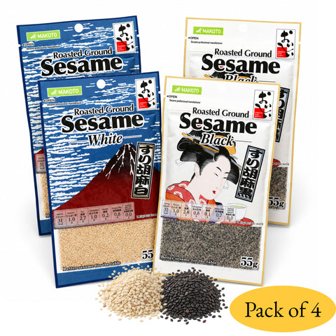 100% Ground Roasted White Sesame seeds 2 packs & 100% Ground Roasted Black Sesame seeds 2 packs