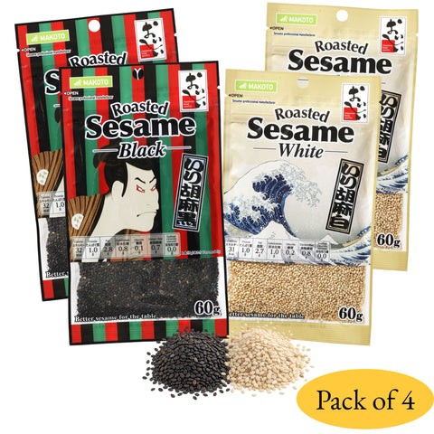100% Roasted White Sesame seeds 2 packs & 100% Roasted Black Sesame seeds 2 packs